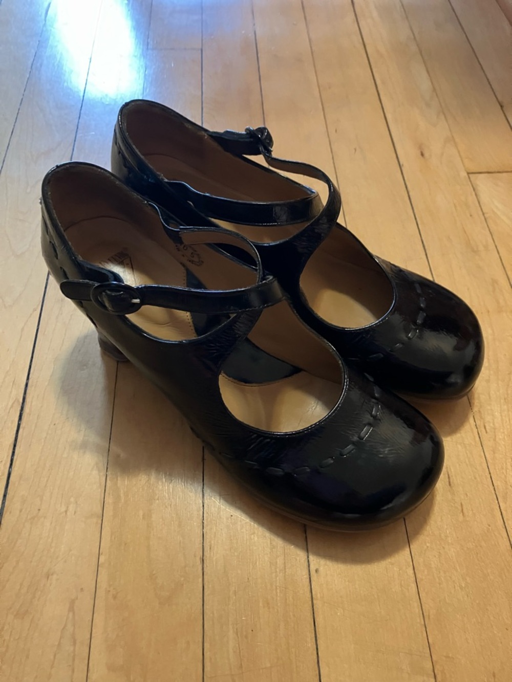John Fluevog Black Operetta Malibrian Mary Janes Buckle Heels